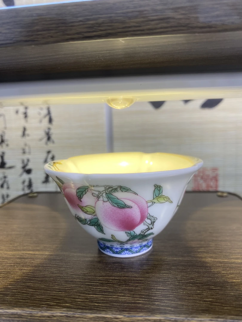 景德镇陶瓷粉彩九桃花口高档斗笠杯