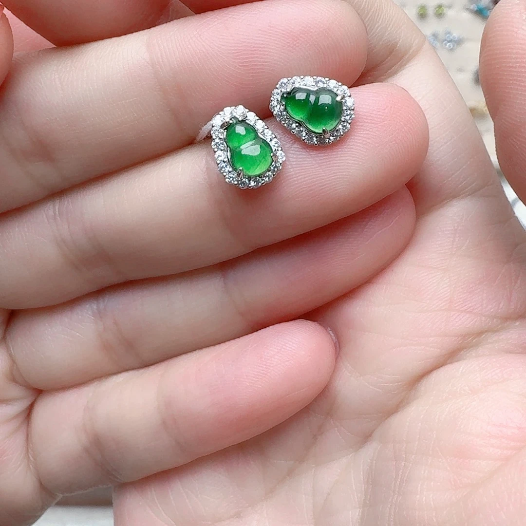 翡翠耳饰银S925镶嵌耳钉