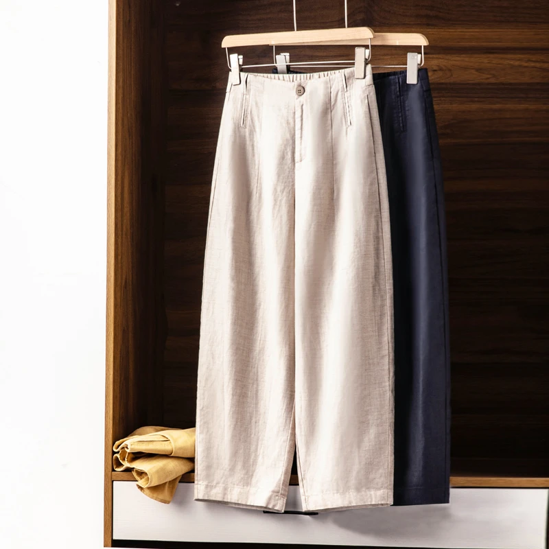 柜货天丝亚麻气球裤女夏新款清凉垂坠薄九分裤宽松显瘦直筒镰刀裤