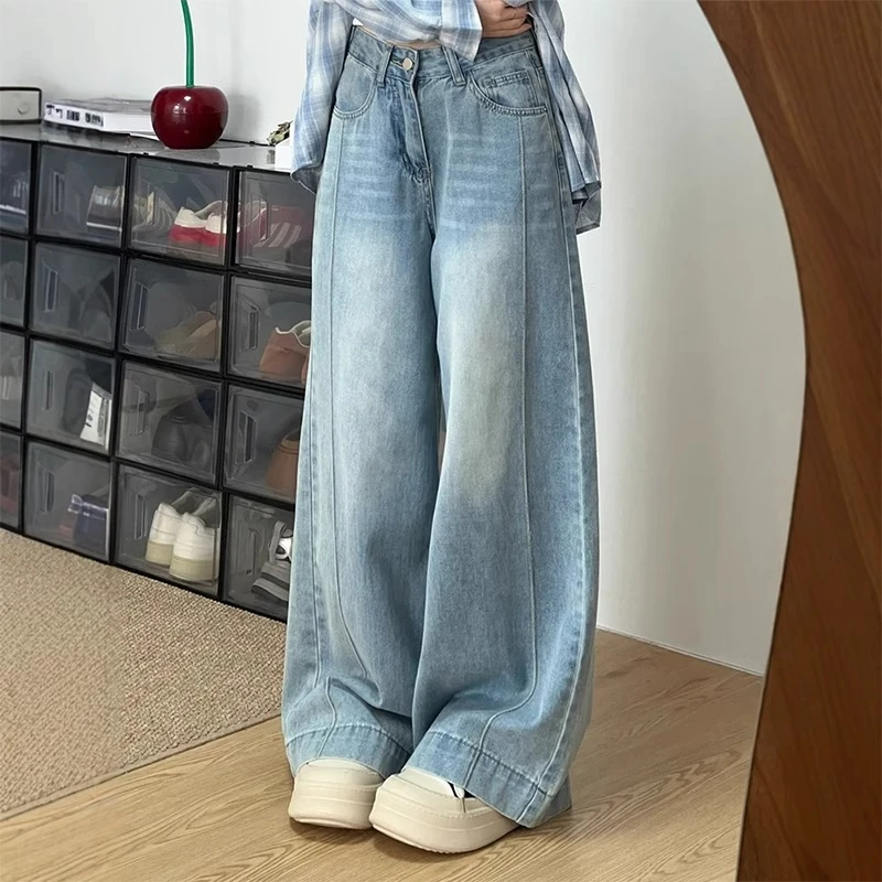 美式复古阔腿牛仔裤女2025春夏新款宽松梨形显瘦垂感直筒拖地裤子