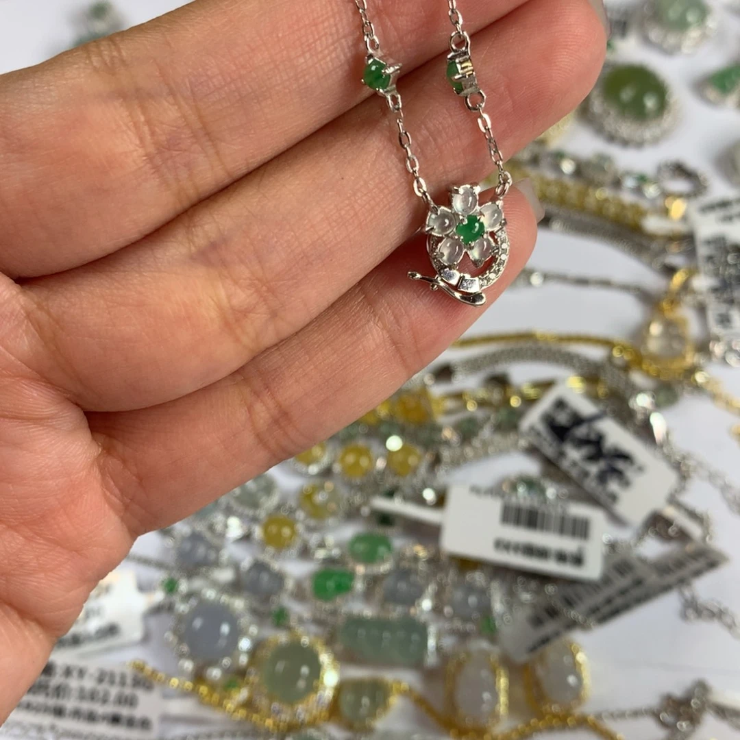 翡翠银S925镶嵌戒指项链