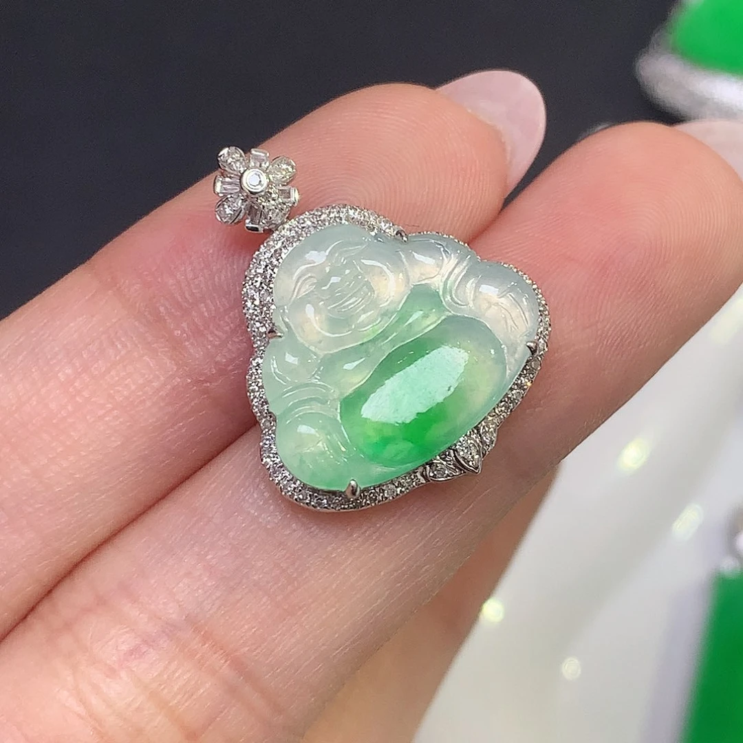 翡翠18K金镶嵌吊坠(赠链)佛公
