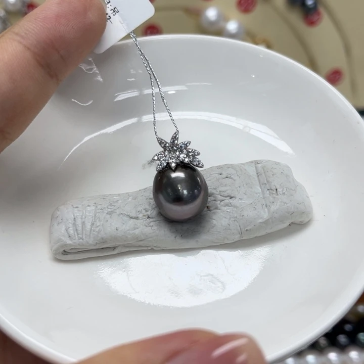 银S925镶嵌海水珍珠颈饰大溪地12-13mm81