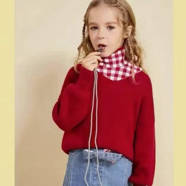 丽子家 品牌 童装 秋冬季针织套头衫女童毛衣两件套时尚休闲上衣