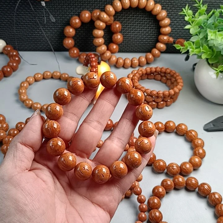 桃核手串铁籽密纹黄皮14