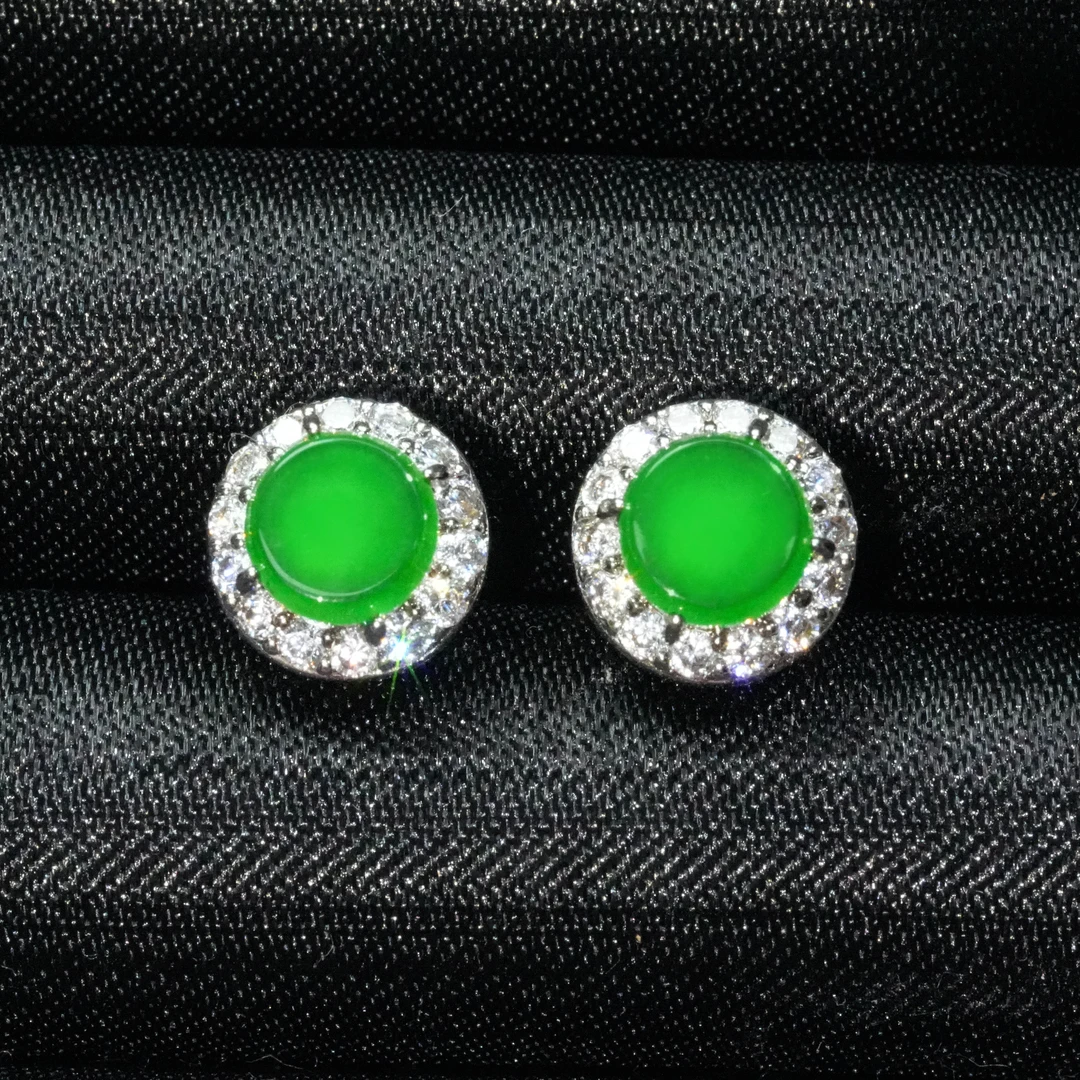 天然A货翡翠圆牌耳钉无事牌款耳饰百搭轻奢多样性发