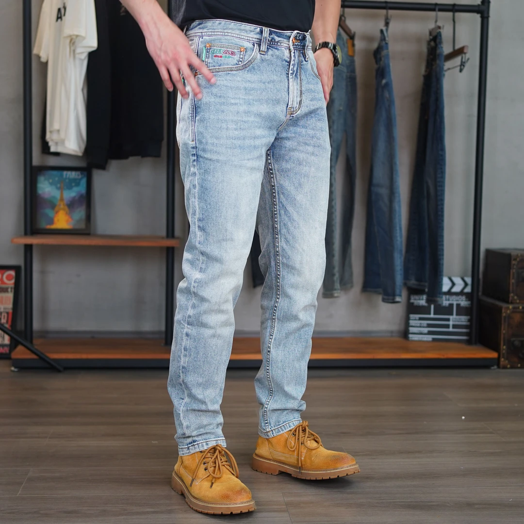 DH81041男装夏季港风男士小直筒牛仔裤水洗潮流春夏时尚百搭弹力