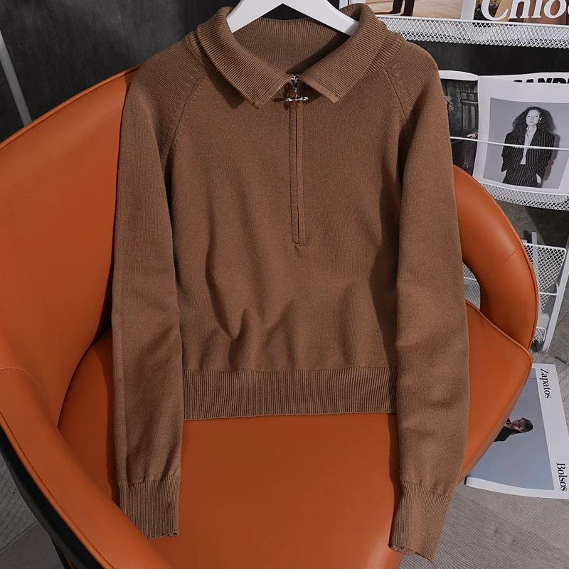 A 70009-1 秋冬季新款2024翻领拉链休闲套头长袖针织衫