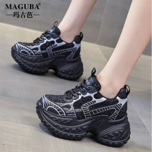 MAGUBA/玛古芭正品轻奢老爹鞋女厚底内增高网面透气轻便时尚女鞋