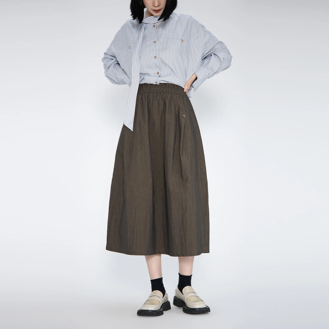 书芮2025秋季新款设计感小众花苞半身裙女休闲宽松高腰A子