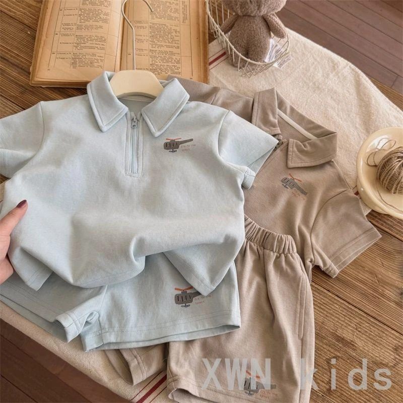 儿童套装夏季宝宝洋气时髦短袖衫短裤两件套男女童运动夏装薄