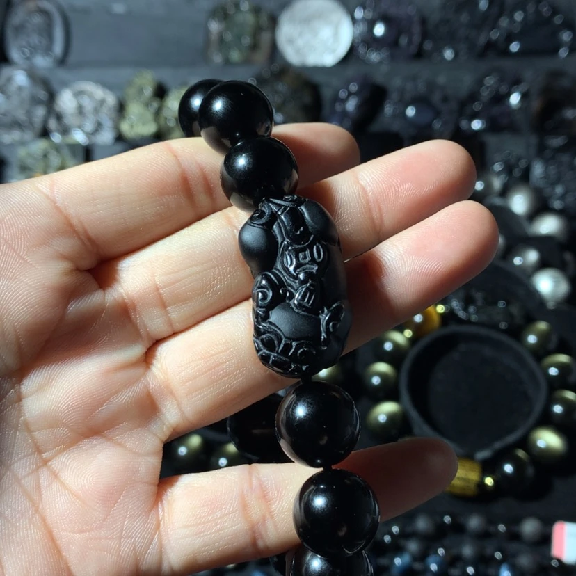 【闪购商品】黑曜岩手串未镶嵌瑾*