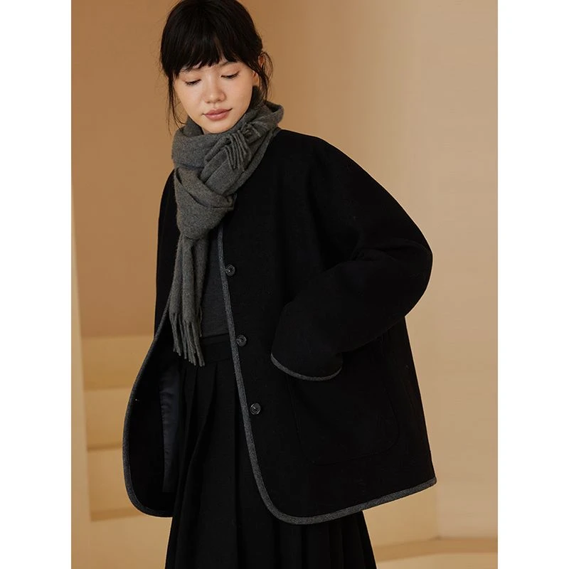 极简风韩版简约高级感宽松显瘦通勤加厚大衣外套女2024冬季新款