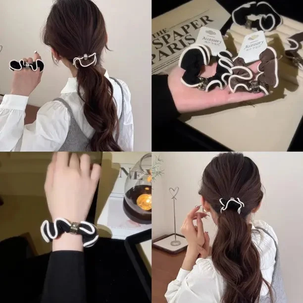 韩国轻奢牛奶丝丝滑发圈木耳边闪钻韩系轻奢发绳高弹力头绳皮筋