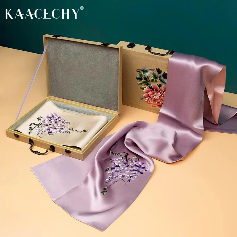 KAACECHY苏州真丝丝巾节日送长辈高端外搭刺绣桑蚕丝丝绸披肩围巾