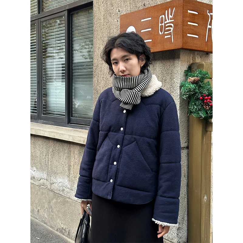 浪清/女装推荐 科塔娜羊毛双面穿舒适棉服43313#