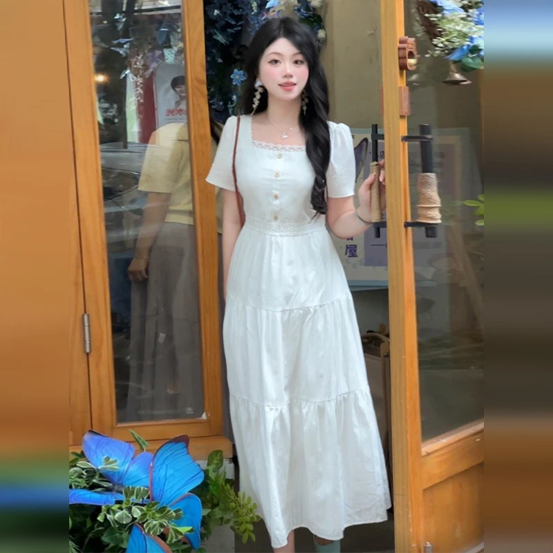 2984高级感法式白色衬衫连衣裙子女装2025夏季新款小个子气质长裙