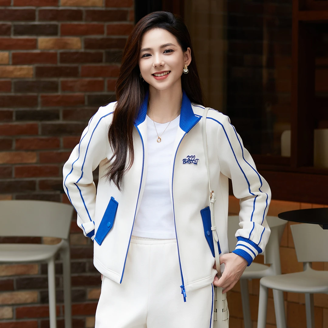 十二篮专选25春新款运动风时尚翻领百搭休闲套装上衣7C65110350