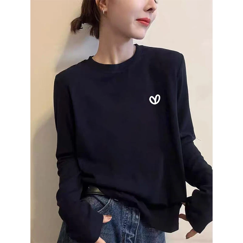 2025螺纹正肩螺纹藏青色长袖打底衫女时尚百搭洋气t恤女上衣秋季