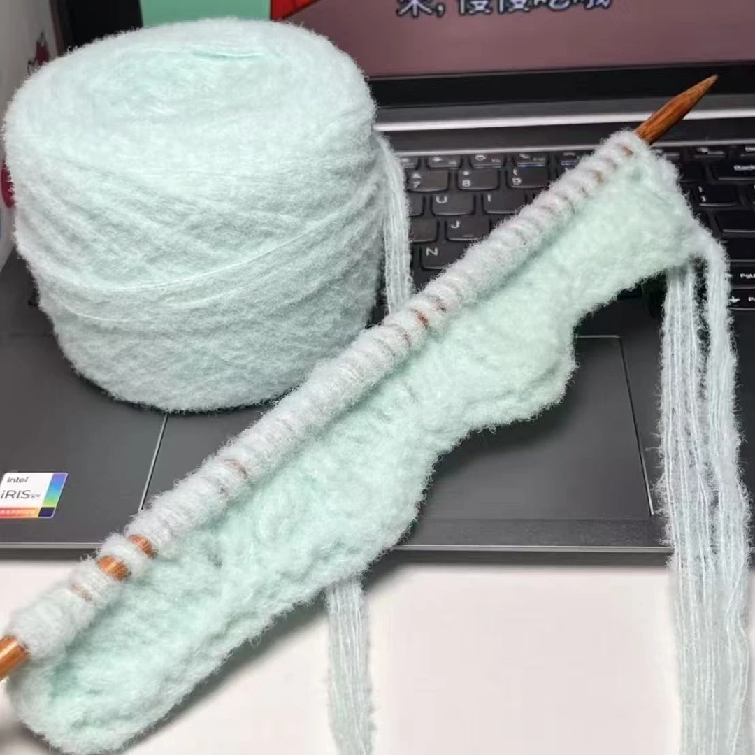 手工棒针暖和薄荷绿牛奶慕斯云朵棉棉特色线diy围巾材料包