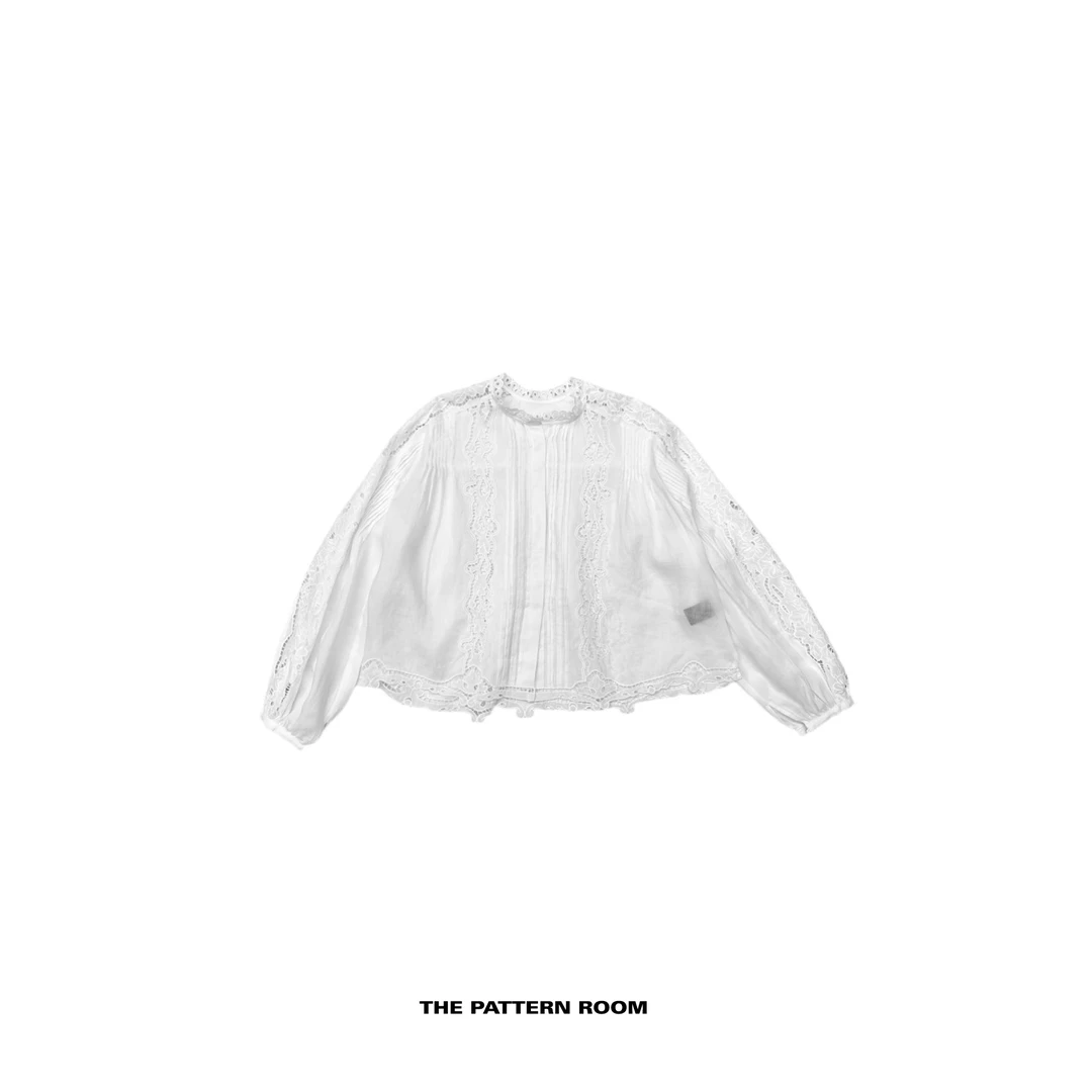 The pattern room | 返璞精致新经典手勾蕾丝棉麻衬衫