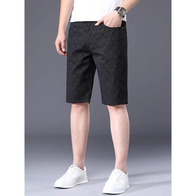 Leekody香港夏季薄款五分休闲短裤男款修身直筒格子简约百搭中裤