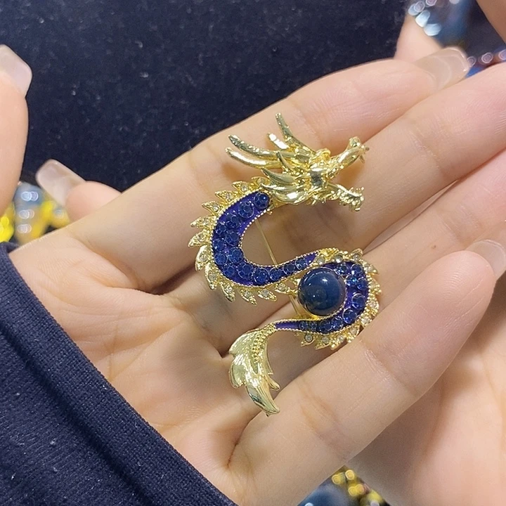 蓝珀银S925镶嵌珠宝奇石胸针