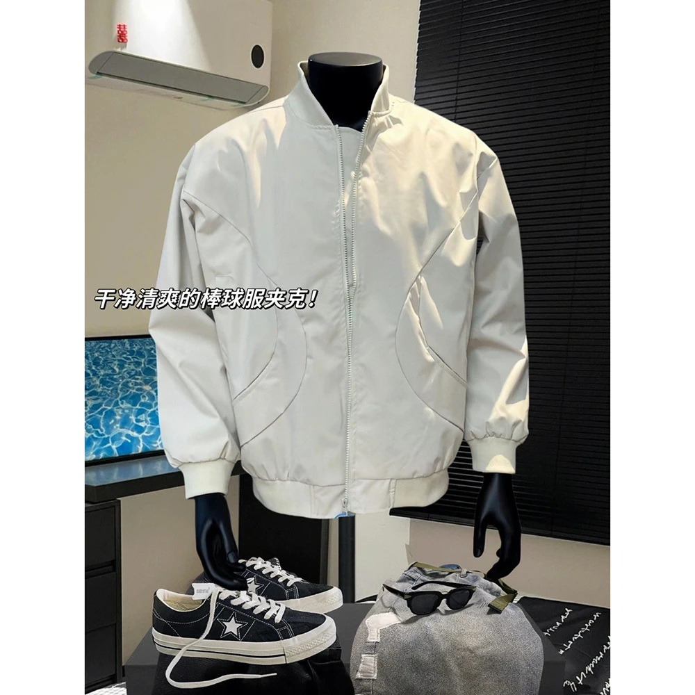 美式cleanfit外套男春秋短款飞行员工装夹克痞帅高级感情侣棒球服