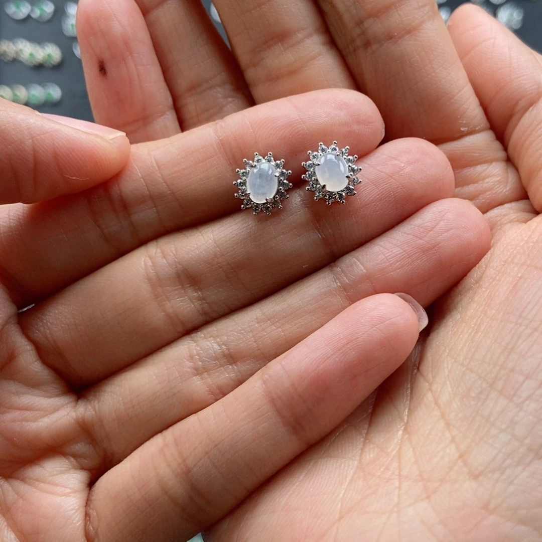 翡翠耳饰银S925镶嵌翡翠首饰