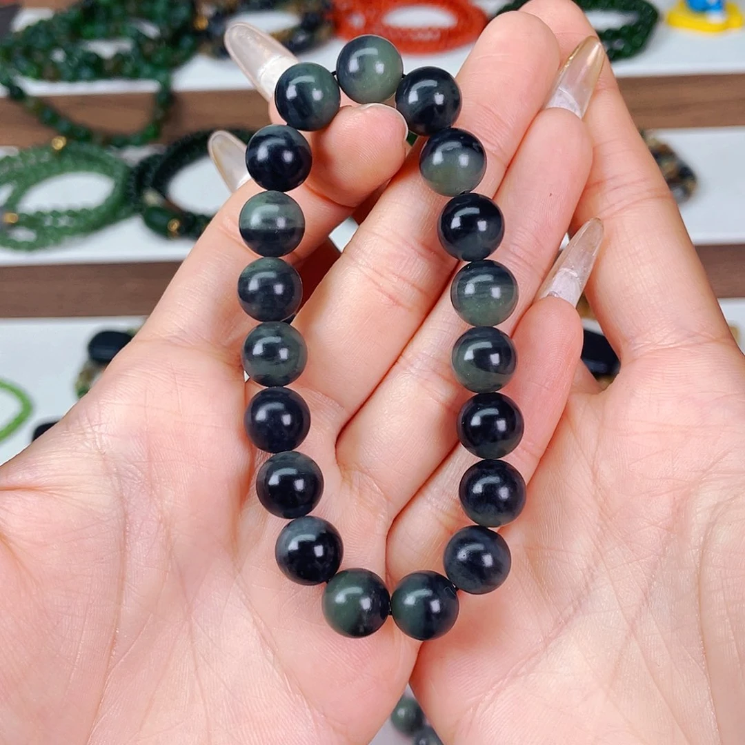 和田玉10mm青花聚宝pen单圈孤品未镶嵌蓝***?