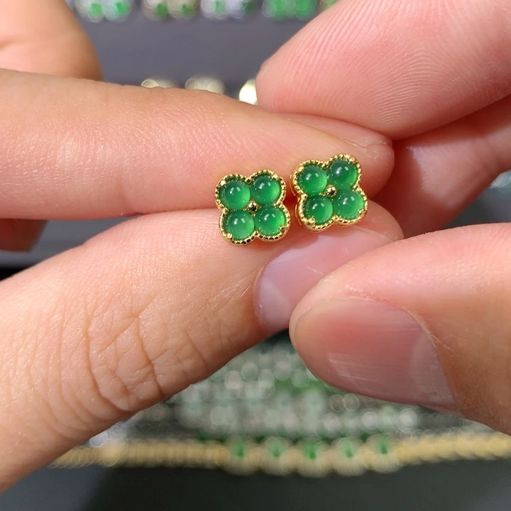 翡翠耳饰银S925镶嵌耳饰