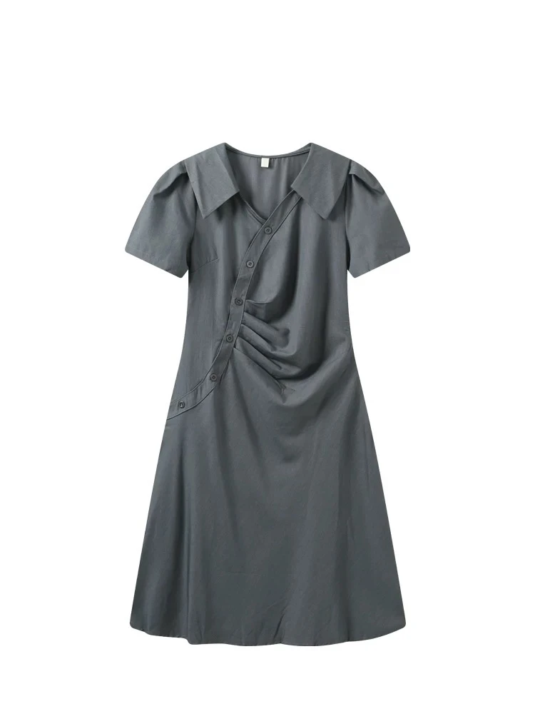 736 港风复古不规则斜口设计款收腰连衣裙（B14）