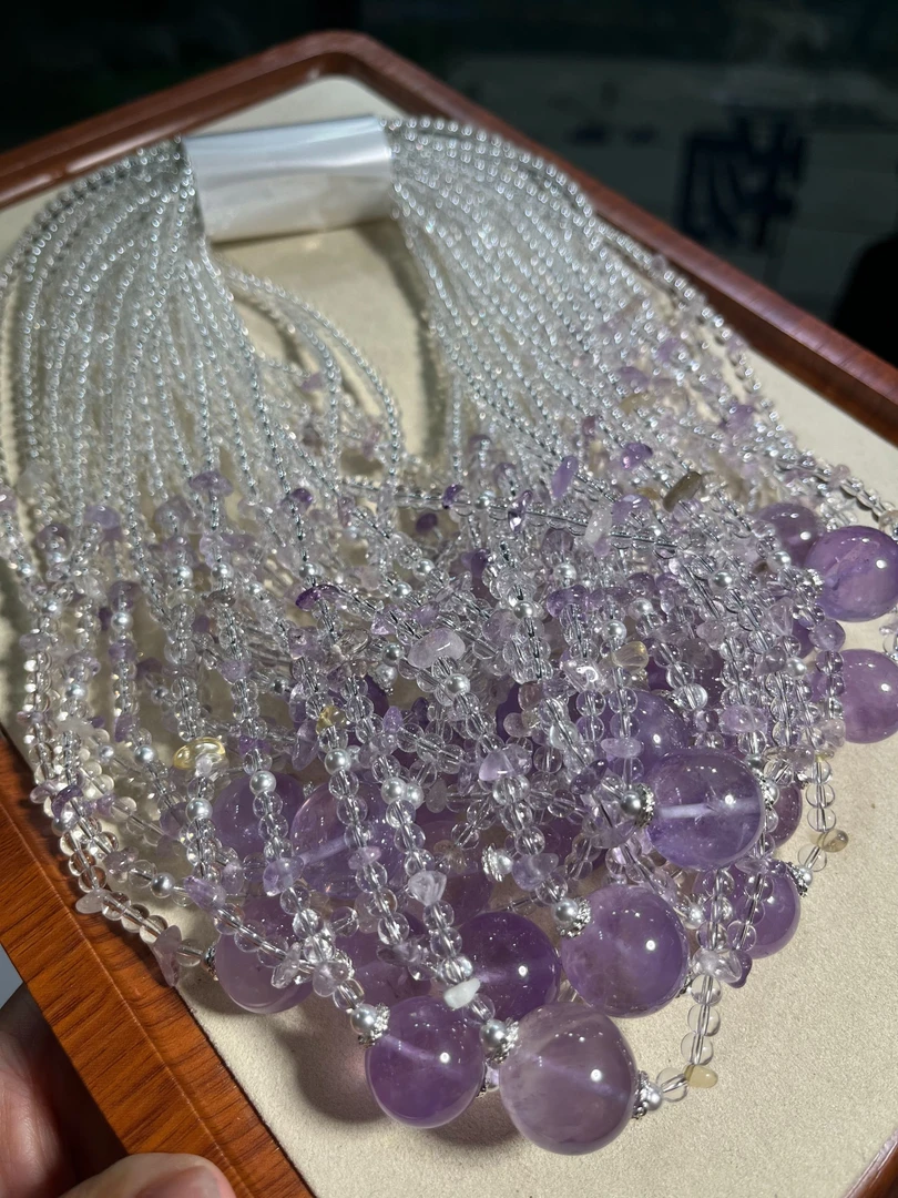 天然薰衣草紫水晶大颗粒单珠锁骨链项链-多样性发一