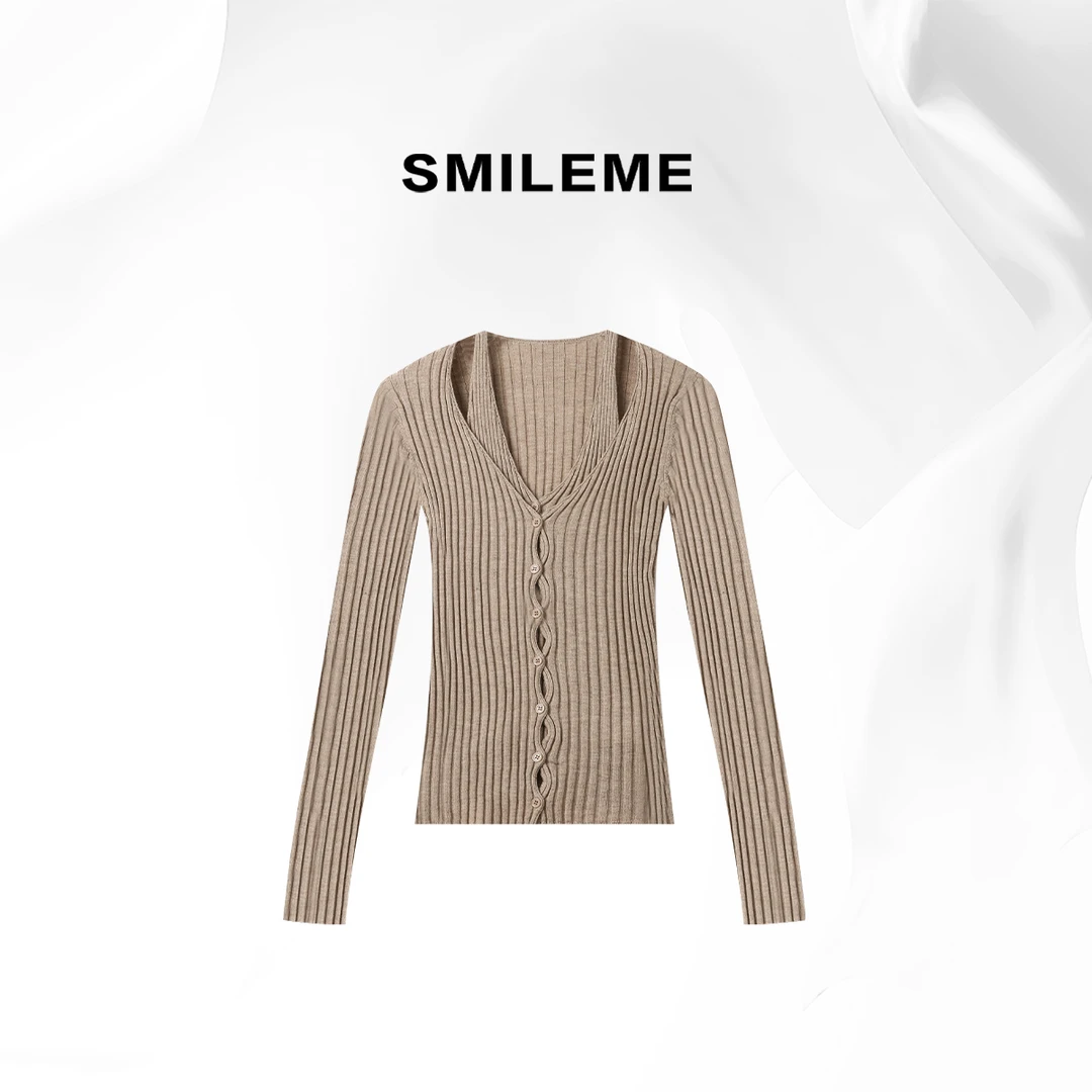 3-SMILEME【焦糖拿铁】秋季薄款针织气质修身百搭长袖上衣R5347005