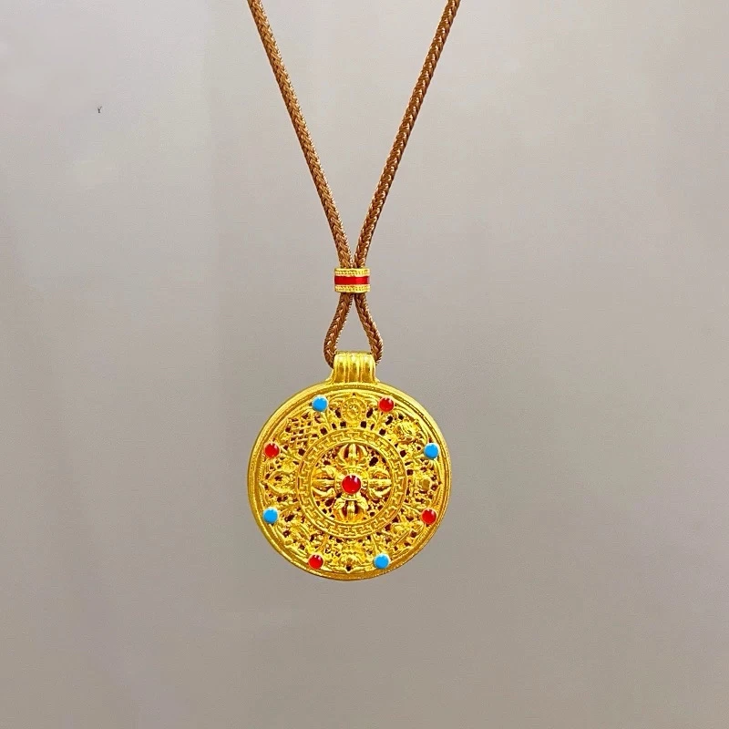 吊坠足银 吊坠 金刚杵八宝罗盘吊坠手工编织古法精美