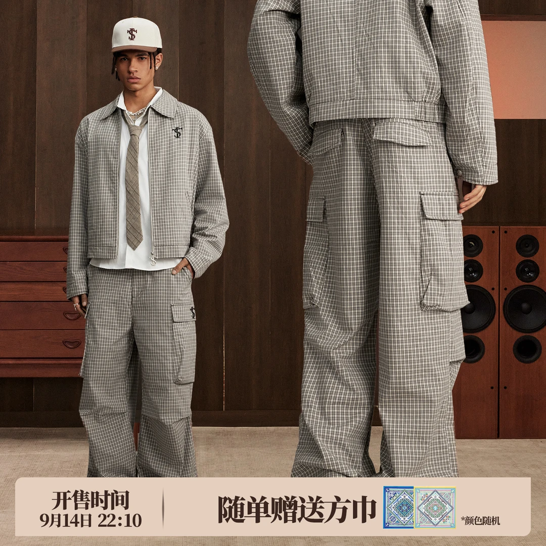 STK SmallTownKid 格纹工装长裤 工装风口袋直筒休闲裤潮流男女