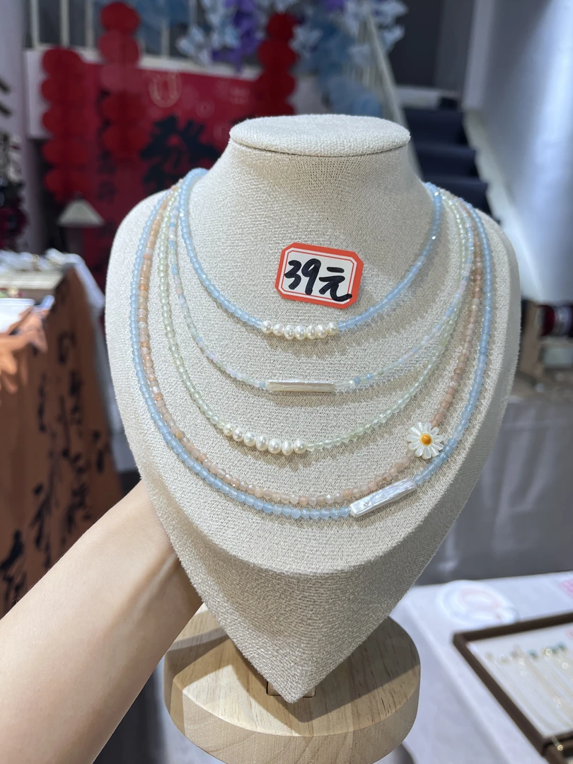 钛钢琉璃项链 串珠复古时尚项链简约女款单圈冰透气质素圈