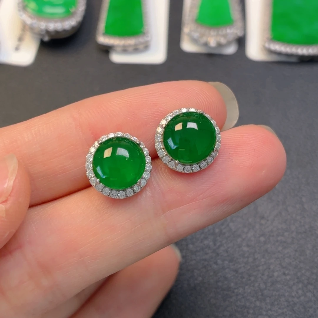 翡翠银S925镶嵌吊坠(不含链)耳钉