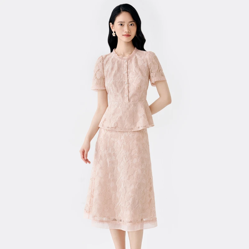 【粉丝专享】【香槟玫瑰】亮片显瘦洋气夏透气套装DLFA006+DLFB007