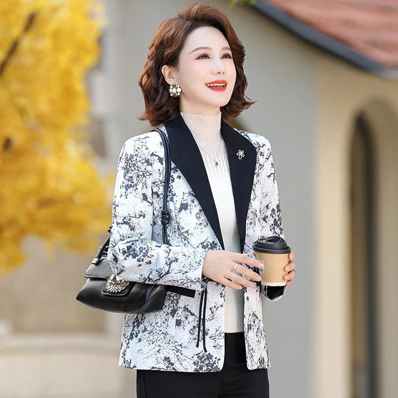 皮尔卡丹2025秋季薄款中式国风西装外套女妈妈装新款长袖西服气质