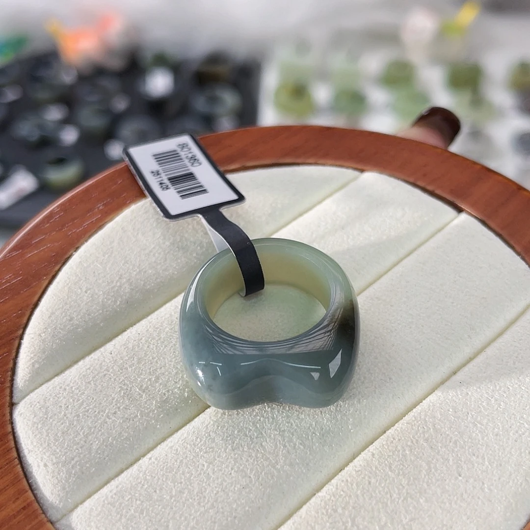 温***喜和田玉未镶嵌戒指k69 蓝皮青花猫耳16.0