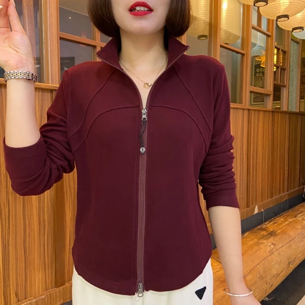 秋冬季双面绒长袖立领秋季保暖女短外套纯色上衣显瘦