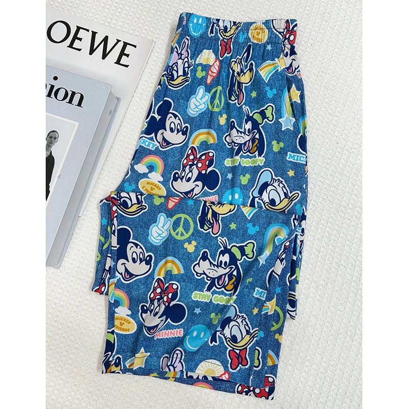 【蓝底米奇】卡通风莫代尔夏季女睡裤宽松可外穿居家裤八分裤
