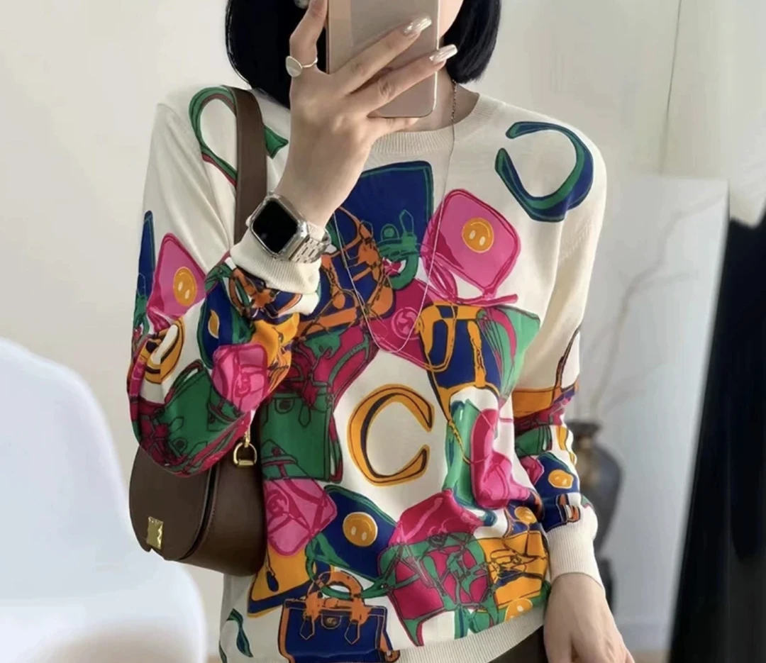 【集合店】41314时尚百搭薄款休闲印花圆领女上衣T恤