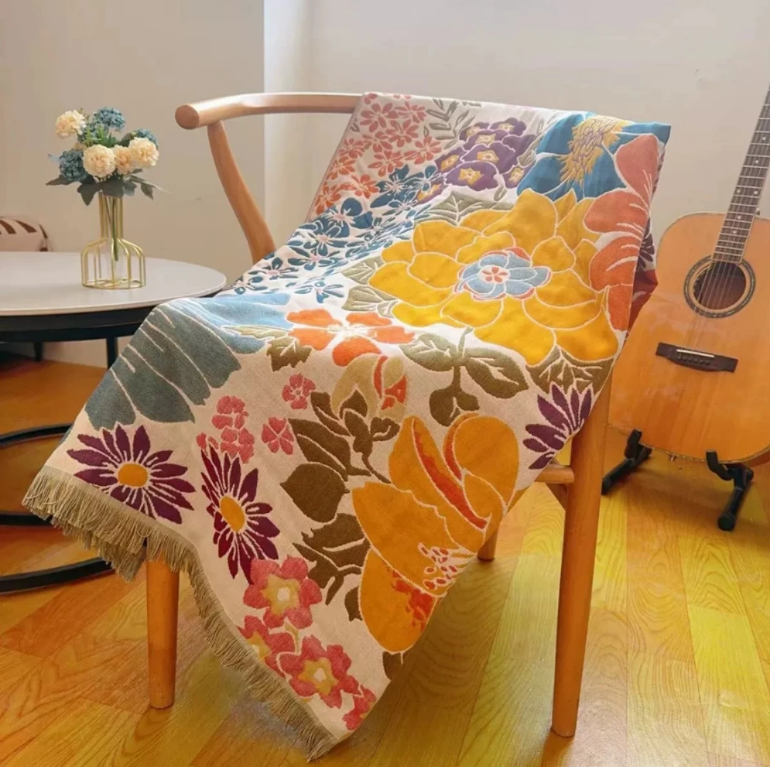 出口全棉提花多层纱布多功能大浴巾沙发巾盖毯午休毯沙滩巾80*160