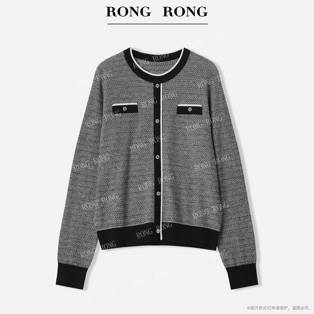 溶溶【云墨诗章】RONGRONG 绵羊毛混纺法式轻奢小香风针织开衫25123