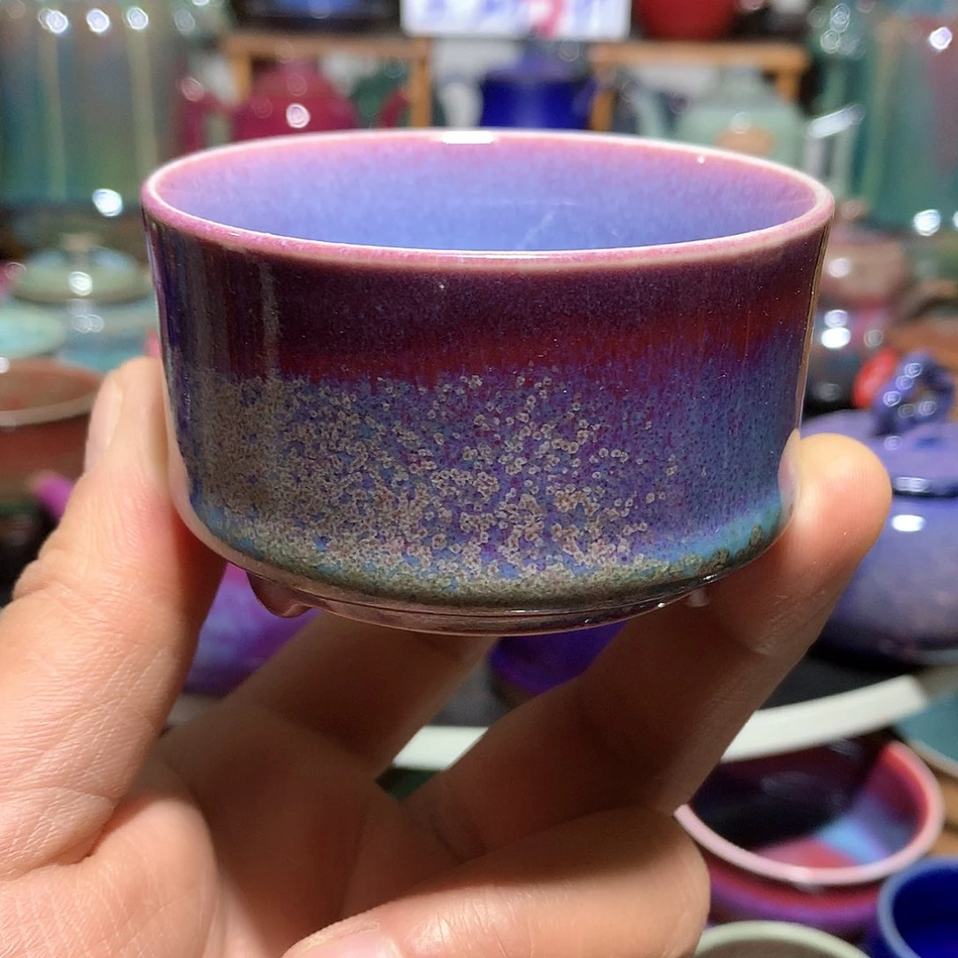 杯纯手工炉钧釉三足杯