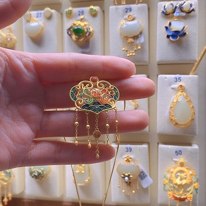 和田玉颈饰银S925镶嵌