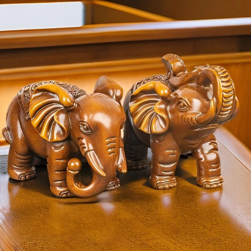 L 大象桌面摆件中式家居玄关工艺品（公：18*9*14cm 母：17*9*12cm）