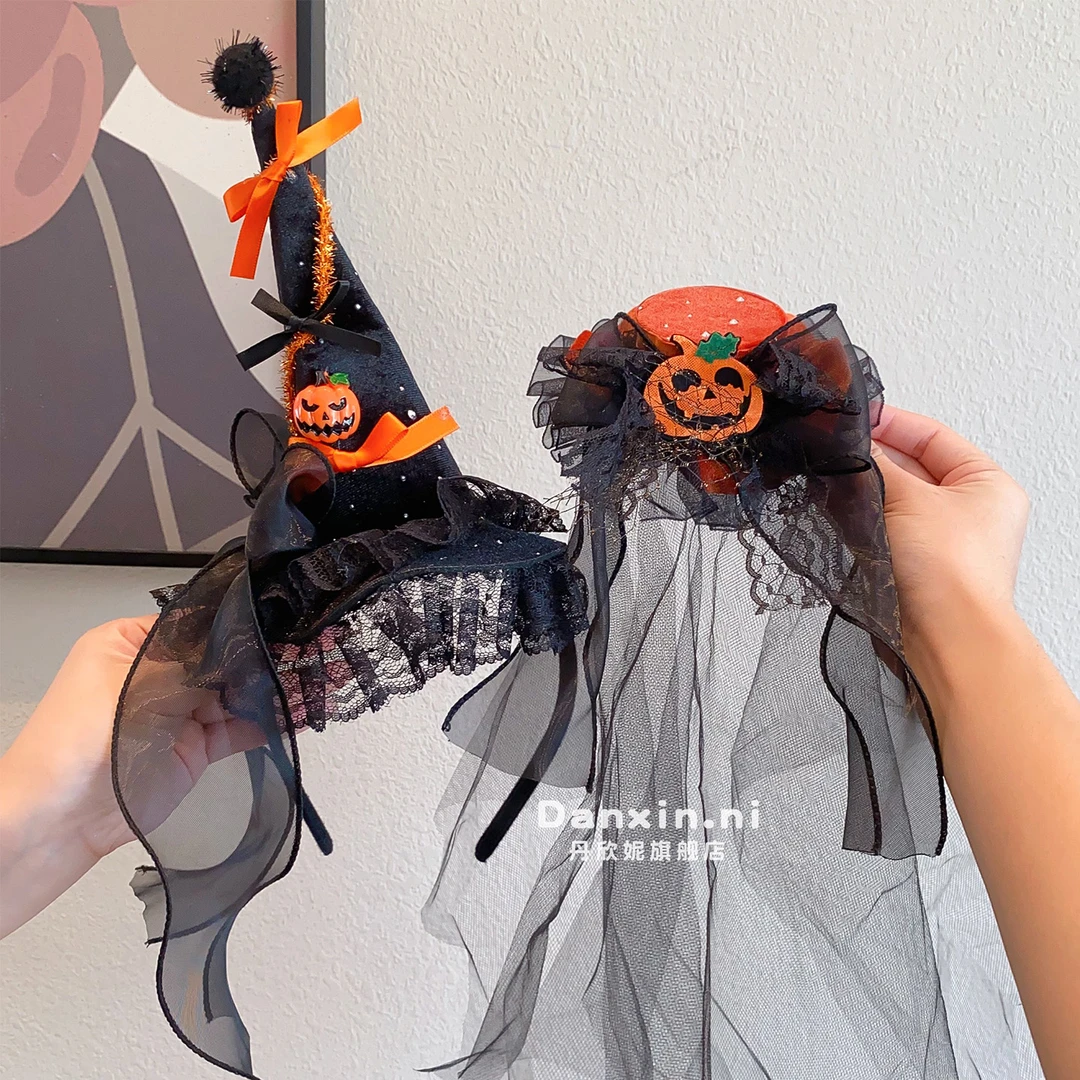 万圣节头饰儿童节日氛围拍照发箍搞怪南瓜发夹顶夹魔法师帽子头箍